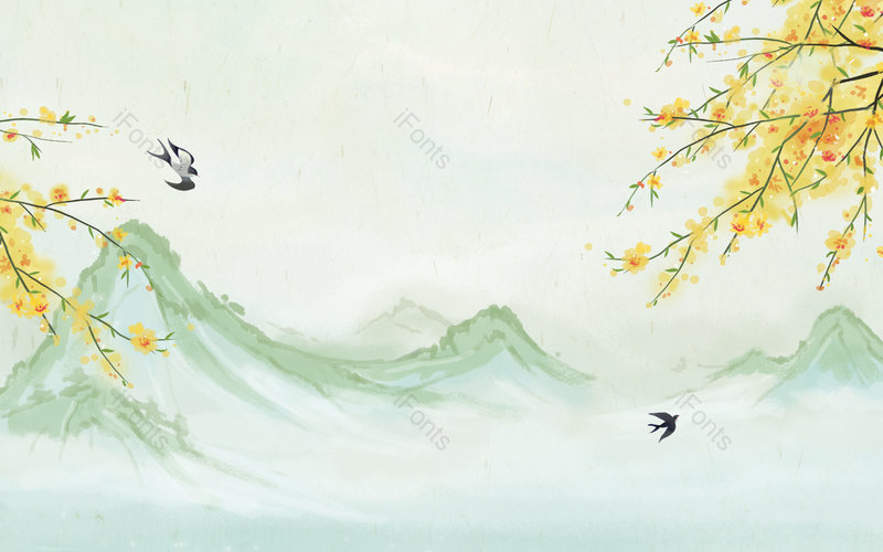 卡通中国风惊蛰植物山水插画元素,插画/手绘图,插画/手绘图库,插画/手绘图下载,插画/手绘